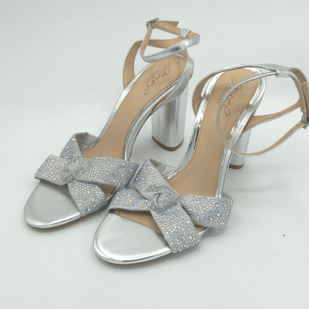 Jewel Badgley Mischka Nicoline Women's Size 10 Silver Block Heel Sandals Crystal